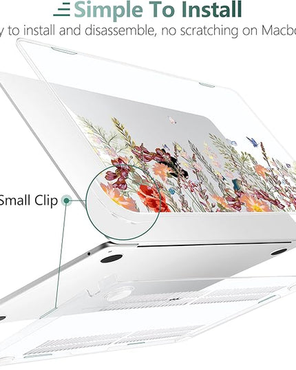 DONGKE for M4 MacBook Air 13.6 Inch Case 2025 2024 2023 2022 Model A3240 A3113 A2681 M3 M2 Chip, Plastic Hard Shell Case Cover with Touch ID for MacBook Air 13 Inch M4 - Floral Illustration