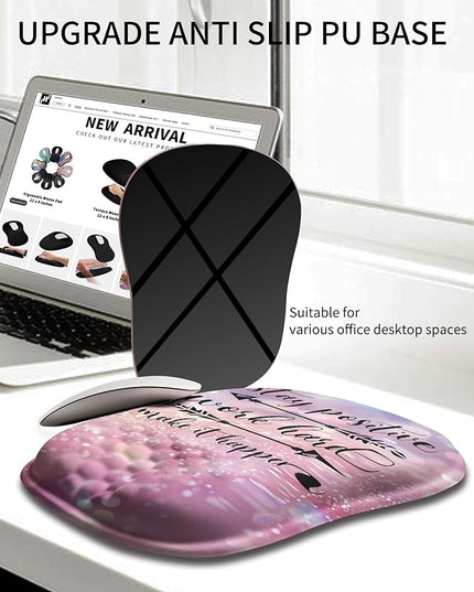 Hokafenle Ergonomic Wrist-hugging Mouse Pad Wrist Support, U-shaped Holding Wrist Rest Mousepad for Carpal Tunnel Pain Relief with Cushioned Memory Foam Slope Massage Bulge (10.2x8.3 in,Stay Positive)