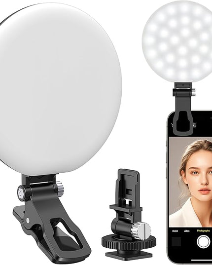 60 LED Ring Light, Rechargeable Selfie With Front & Back Clip, 2500-6500K Portable Phone, Adjustable 3 Modes for iPhone, iPad, Tablet, Laptop, CRI97+, 90 Grams (Black)