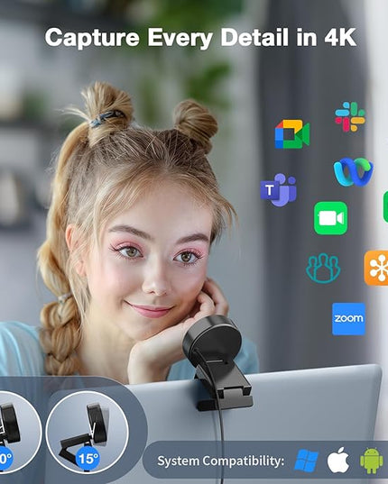 EMEET C950 4K Webcam for PC - PDAF Autofocus, USB Webcam with Microphone & Physical Privacy Cover, 1080P@60FPS, USB 2.0 Plug&Play, No Tripod Hole, Web Cam w/ 70°View for Meeting/Online Classes/Zoom