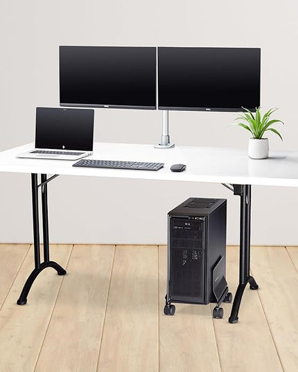 StarTech.com Computer Tower Cart, Rolling Mobile CPU Caddy on Wheels, Max Load 46.3lb/21kg, Adjustable Desktop Case Mount