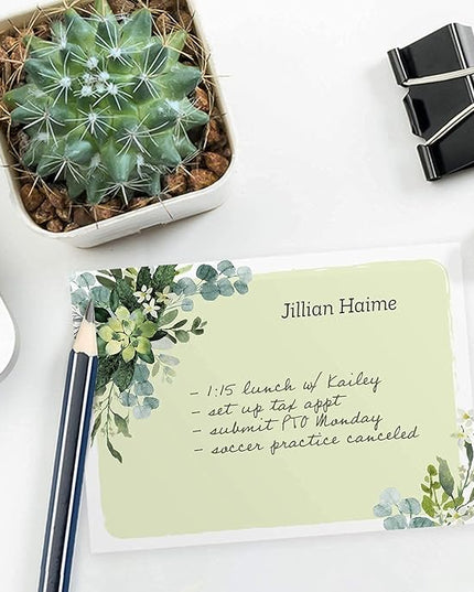Watercolor Greenery Personalized Sticky Note Pads / 4" x 3" Custom Sticky Notes/Set of 6 Pads