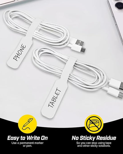 Wrap-It Storage Cable Labels - Large, White (30-Pack) Write On Cord Labels, Wire Tags for Cable Management and Organizer for Electronics, Computers and More