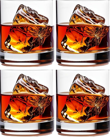 Whiskey Glasses, Set of 4, Made in Europe, 100% Lead-Free Crystal, Smooth Rim, Gift-Boxed, Dishwasher-Safe (Classic Double Old Fashioned)