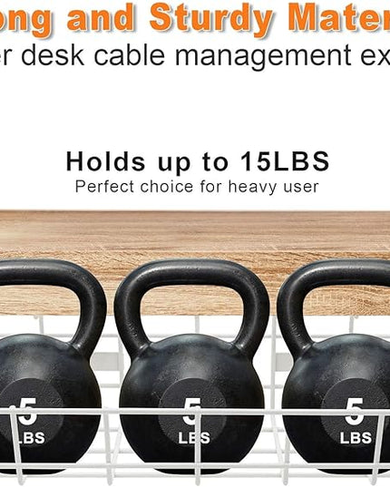 Under Desk Cable Management- 4 Pack Cord Organizer. Metal Wire Cable Management Tray for Office, Studio and Home. Super Sturdy Under Table Cable Managements - White Cable Organizer