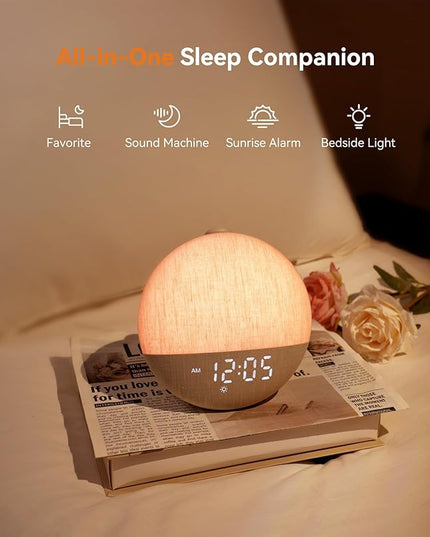 Dreamegg Sunrise 2 - Sunrise Alarm Clock, Sound Machine for Sleep, Favorites Mode, Sleep Routines, Dimmable Night Light, 29 Soothing Sounds, White Noise Machine, Wake Up Light for Bedrooms (Cream)