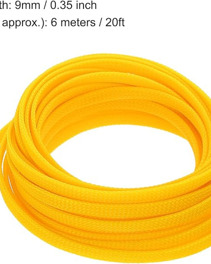 uxcell PET Expandable Sleeving 20ft 1/4" Yellow Cable Management Sleeve Cord Organizer for Wrap Protect Cable