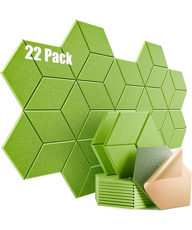 22 Pack Self-Adhesive Acoustic Panels 12" X 10" X 0.4" - Sound Proof Foam Panels with High Density, Y-Lined Design, Flame Resistant, Absorb Noise and Eliminate Echoes(Olive Drab)