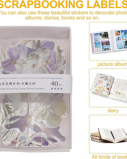 SEWCHICS 4Pcs DIY Scrapbooking Stickers Set Floral Stationery Stickers for Journal and Diary Decorations, Creative Album Decors for Crafting and Handmade Scrapbook Projects