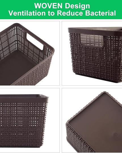 6 Pack Plastic Storage Baskets With Lids,Brown Breathable Stackable Storage Bins,Small Storage Containers,for Organizing Storage Baskets on Desktops,Closets,Playrooms,Classrooms,Offices