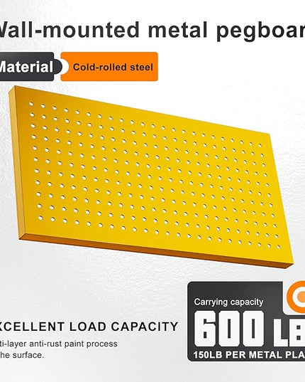 Metal Peg Board Panels for Workbench, Shop, Shed Modular Peg Board Organizer Board Kit, pegboard Wall Organizer(4 Pack, Yellow)
