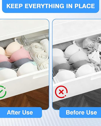 4Pack Drawer Dividers for Clothes, 4" High Adjustable Expandable Dresser Drawer Organizer, Clear Plastic Separators for Dresser, Underwear, Cosmetic, Toiletries