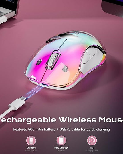memzuoix 2.4G LED Wireless Mouse, Rechargeable Ergonomic Mouse with Detachable Cover, 1200 DPI Portable Optical Computer Mouse with USB Receiver for Laptop, PC, Desktop and MacBook, 5 Buttons-Pink