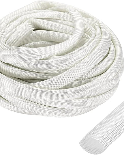 uxcell Insulation Cable Protector,12mm/0.47 Inch-15m/49 Feet High Temp Fiberglass Sleeve White