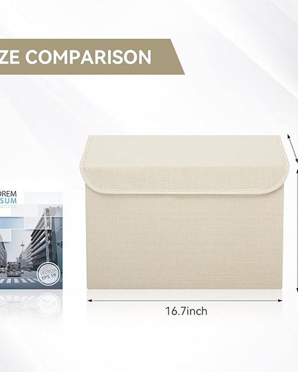 Large 42 Quarts Collapsible Stackable Storage Bins Cube with Lids [3-Pack] Foldable Fabric Linen Storage Boxes, Closet Organizer Baskets with Label for Home (16.7 x 12 x 12, Beige)