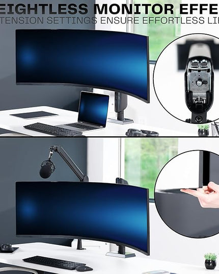 VIVO Heavy Duty Aluminum Ultrawide Monitor Desk Mount for up to 49 inch Screens, Holds 39.6 lbs, Space Efficient Vertical Lift Stand, Black, STAND-149J