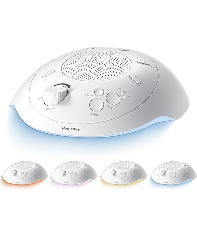 Homedics Sleep Better Portable Sound Machine, Night Light,12 Soothing Sounds Including White Noise, Rain, and Thunderstorm, Ultra-Portable Design, Auto-Off Timer, Ideal for Travel & Baby Sleep