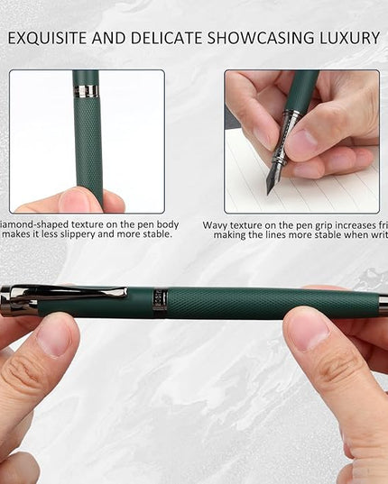 BOCIYER Luxury Fountain Pen Set,Ink Pen for Smooth Writing,Medium Nib,Includes 10 Ink Cartridges&Ink Converter,Best Pen Gift Case for Men & Women,fancy,calligraphy,Executive,Office pen-Green