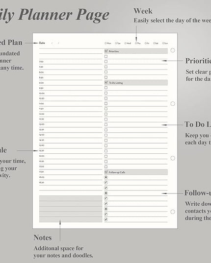 [EMSHOI Daily Planner Refill 8.5" X 11.5", 80 Sheets, 160 Pages Ring Binder Planner Inserts, Thick Cream Color Refill Paper, 100 GSM Loose Leaf, Paper Refills with Gift Box]