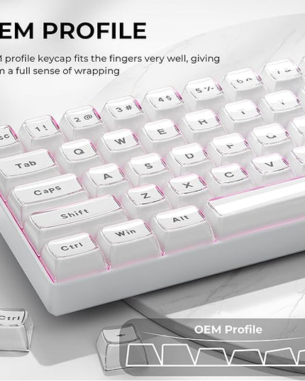 XVX White Crystal Jelly Keycaps, Clear Translucent Keyboard Keycaps OEM Profile Keycap Set Compatible with 61/68/84/87/98/100 ANSI Layout MX Switches Mechanical Keyboard