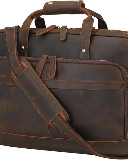 Masa Kawa Leather Briefcase for Men 17/15.6" Laptop Crossbody Shoulder Messenger Bag Business Travel Work Attache Case