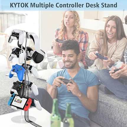 Kytok Gamer Gifts, Headset Stand 5 Tiers with Cable Organizer, Controller Stand Compatible with PS5/Xbox/Nintendo Switch/PS Portal/PS4, Headset Holder & Controller Holder for 10 Packs Controller