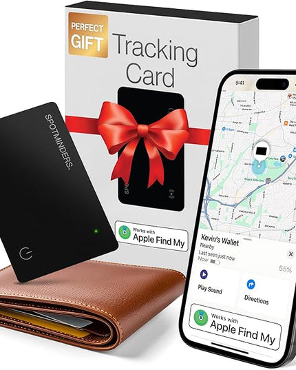 SPOTMINDERS Apple MFi Certified Wallet Tracker Works With Apple Find My Tracking Card for Wallet Card Rechargeable IP68 Waterproof 0.07in Slim iPhone Item Finder for Luggage Tags Purse Gifts for Women
