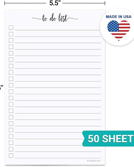 321Done To Do List Notepad - 50 Sheets (5.5" x 8.5") To-Do's Notepad Tear Off, Planning Memo Pad, Planner Checklist Organizing - Made in USA - Simple Script - Wide-Ruled