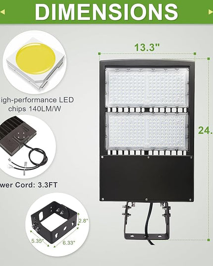 200W LED Shoebox Parking Lot Lights, 20KV Surge Protector, 1-10V Dimmable, 500W-600W MH Equiv, LED Street Road Lamps with Yoke/Wall Mount, 27000LM DLC Premium UL Listed 5000K 100-277VAC