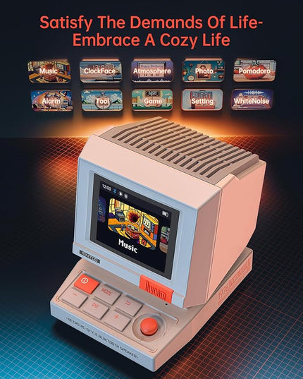 Divoom MiniToo Retro PC-Style Computer Speaker, Smart Pixel Screen with DIY Faces, Bluetooth & USB Audio, Alarm/White Noise Clock, Desk Setup Gift for Bedroom, Office & Gaming