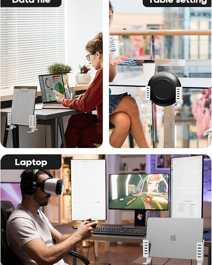 Desk Side Laptop Holder, Desk Side Storage, No Drill Side Desk Organizer, Side Desk Laptop Mount, Tablets Hanging Holder, Clamp on Desk Organizer for Laptops/Tablets/Keyboards/Headphone, White