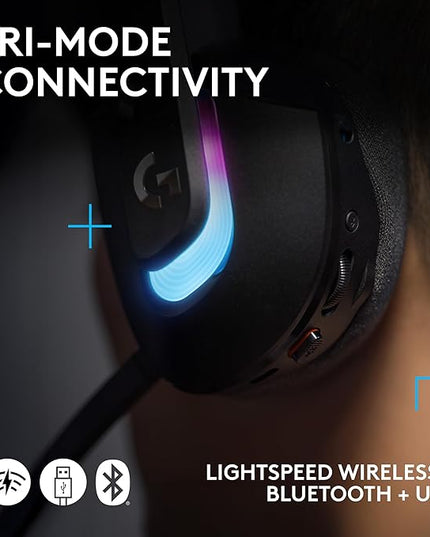 Logitech G522 Lightspeed Wireless Gaming Headset, LIGHTSYNC RGB, Full Bandwidth Mic & Advanced Synchronized Audio, Tri-Connectivity with Lightspeed, Bluetooth, USB-A to USB-C for PC - Black