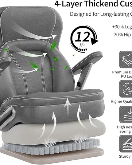 Big and Tall Office Chair, 600lbs Heavy Duty Desk Chair with 5D Arms, Adjustable Lumbar Support & Height, Tilt Function, PU Leather High Back Ergonomic Executive Computer Chair with 3'' Silent Casters