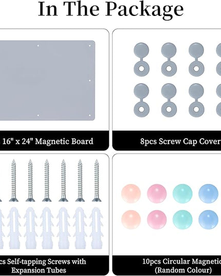 GOORY Magnetic Wall Board - 16" x 24" - Memo & Vision Bulletin Board for Home, Office and Classroom - Pre-drilled Mounting Screws Large Frameless Magnet Silver Wall Board