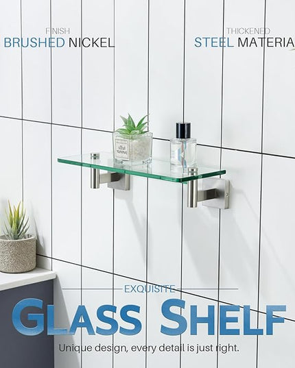 KOKOSIRI Floating Shelf Bathroom Wall Mount Shelves 12-Inch for Bedroom Living Room Kitchen Hanging Rack Brushed Stainless Steel 2 Pack B1105BR-L12-P2