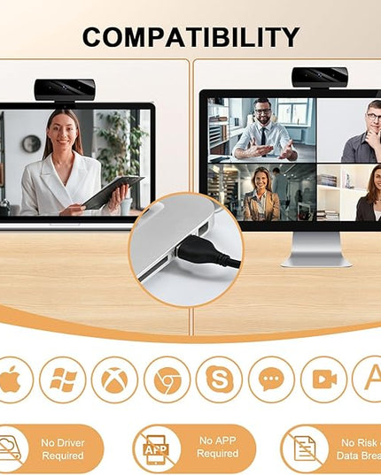 Webcam for PC, Full HD 1080P Video Calling, HD Light Correction, Works with Skype, Zoom, FaceTime, Hangouts, PC/Mac/Laptop/MacBook/Tablet