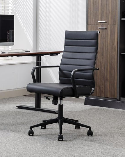 Okeysen Leather Office Desk Chair, Conference Room Chairs Executive Chair Ribbed, Ergonomic Height Adjustable Swivel Rolling Chair for Home Office.