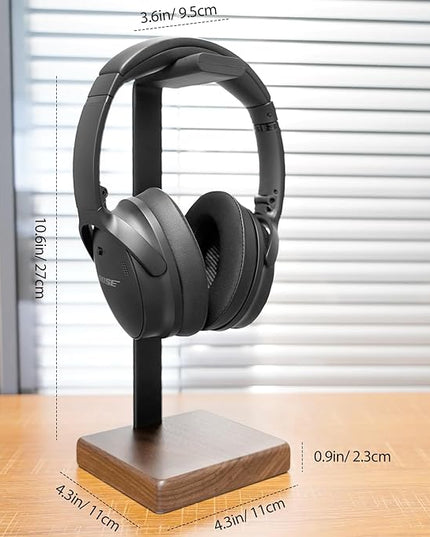 GEVO Headphone Stand for Desk - Wooden Headset Stand for Desk - Wooden Headphone Holder with Airpods Max and More(Square)
