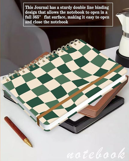 Spiral Journal Notebook for Women, Hardcover A5 College Ruled Notebook, 60 Sheet, Thick Paper, Cute Lined Journal for School, Office & Work, 6 x 8.4 in(Green Checkered)