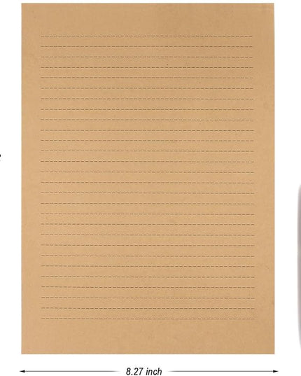 CenterZ 100pcs Vintage Kraft Stationary Paper 8.3 x 11.5 inch, A4 Sheets 120gsm Printable Lined Stationery Writing Letter Papers Bulk Set for Personalized Letters, Creative Poems, Lyrics, Office Notes