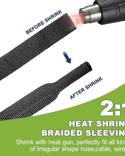2:1Heat Shrink Wire Loom Braided Cable Sleeves,Heat Resistant Fabric Woven Shrink Tubing Wiring Harness for Protection Automotive,Harness Cable,Cable Management (1/2"-12ft)
