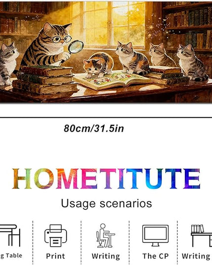 XL Mouse Pad 31.5 x 11.8 Inch Gaming Mousepad Diatomite Large Keyboard Mouse Pad for Home and Office Desk Accessories with Cozy Library Cat Study Artwork