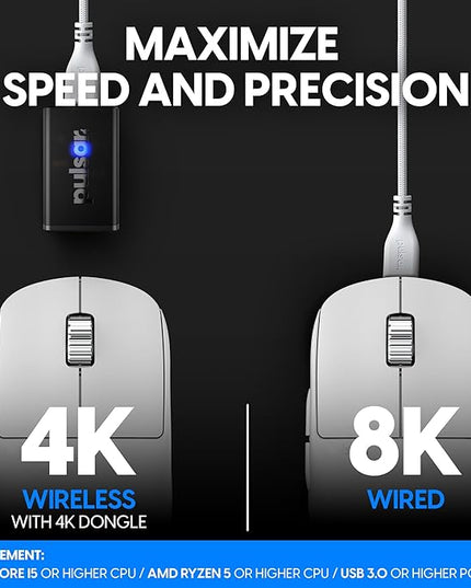 Pulsar Gaming Gears - X2H eS Wireless Gaming Mouse, Limited Edition, Symmetrical, Optical Switch, OLED Display, Driverless, PAW3395 Sensor, 100H Battery, 4K dongle Included (Medium, White)