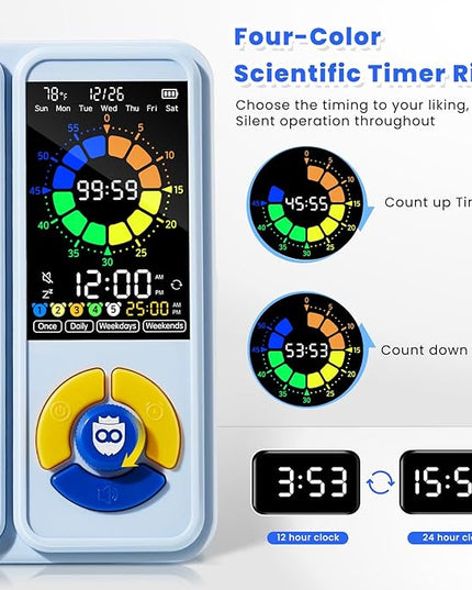 Mooking 5-in-1 Visual Timer, ADHD Tool for Kids|Adults, Visual Schedule for Kids with Autism, 12/24 Task Timer & Chore Chart Board, ADHD Tools with Daily Checklist for Home, School, Classroom - Blue