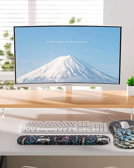 Mouse Pad Wrist Support, Laokiiy 2 in1 Keyboard Wrist Rest+ Ergonomic Mouse Pad, Non-Slip Wrist Rest for Computer Keyboard, Made Easy Typing & Relieve Wrist Pain(Flower)