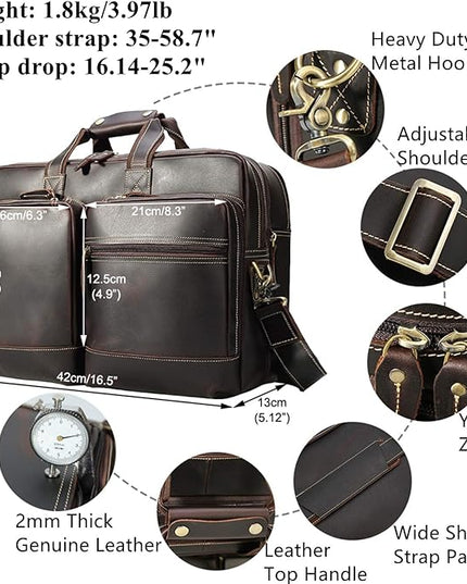 Leather Briefcase for Men Expandable Large 17 Inch Laptop Crossbody Shoulder Bag Business Travel Duffel Attache Case