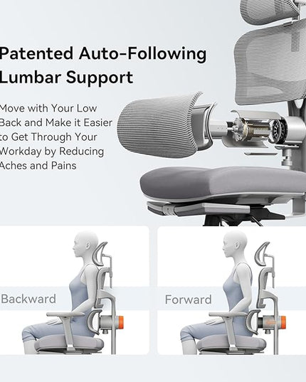Newtral Office Chair Ergonomic - Home Office Desk Chair, Big and Tall Office Chair, Auto-Following Lumbar Support for Back Pain, Adjustable Seat Depth and Height (with Footrest + Laptop Tray, Gray)