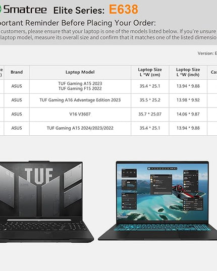 Smatree Laptop Sleeve for 15.6 inch ASUS TUF Gaming A15 2024/2023/2022, for 15.6 inch TUF Gaming F15 (2022), for 16 inch TUF Gaming A16 Advantage Edition, for 16 inch ASUS V16 V3607 Case(E638)