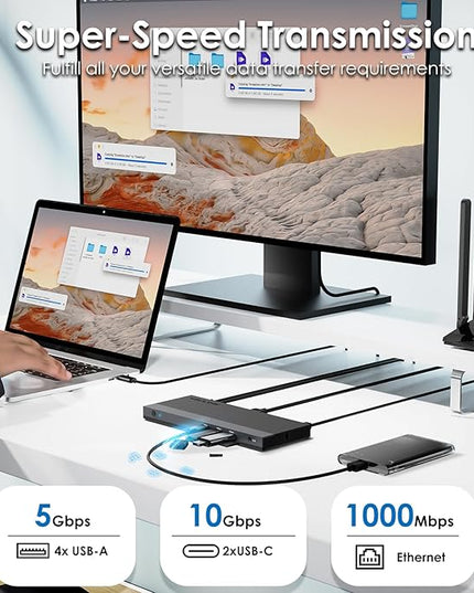 WAVLINK USB C Docking Station Triple Display Dual Monitor, USB Type C to Dual HDMI Dock, 2 HDMI, DisplayPort, 100W PD3.0 for Laptop, Ethernet, 4 USB 3.0, 2 USB C, Audio