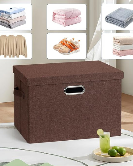 Large 17" 36 Quart Collapsible Stackable Storage Bins with Lids, 3 Packs Dark red Foldable Fabric Closet Storage Boxes with Lids, Heavy-duty Linen Cube Baskets(17x12x11)